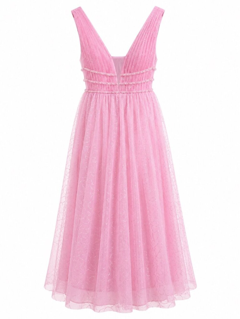 Juliet's Bridal & Formal Pink Tulle Prom Maxi Dress With Sequins & Beaded Detail